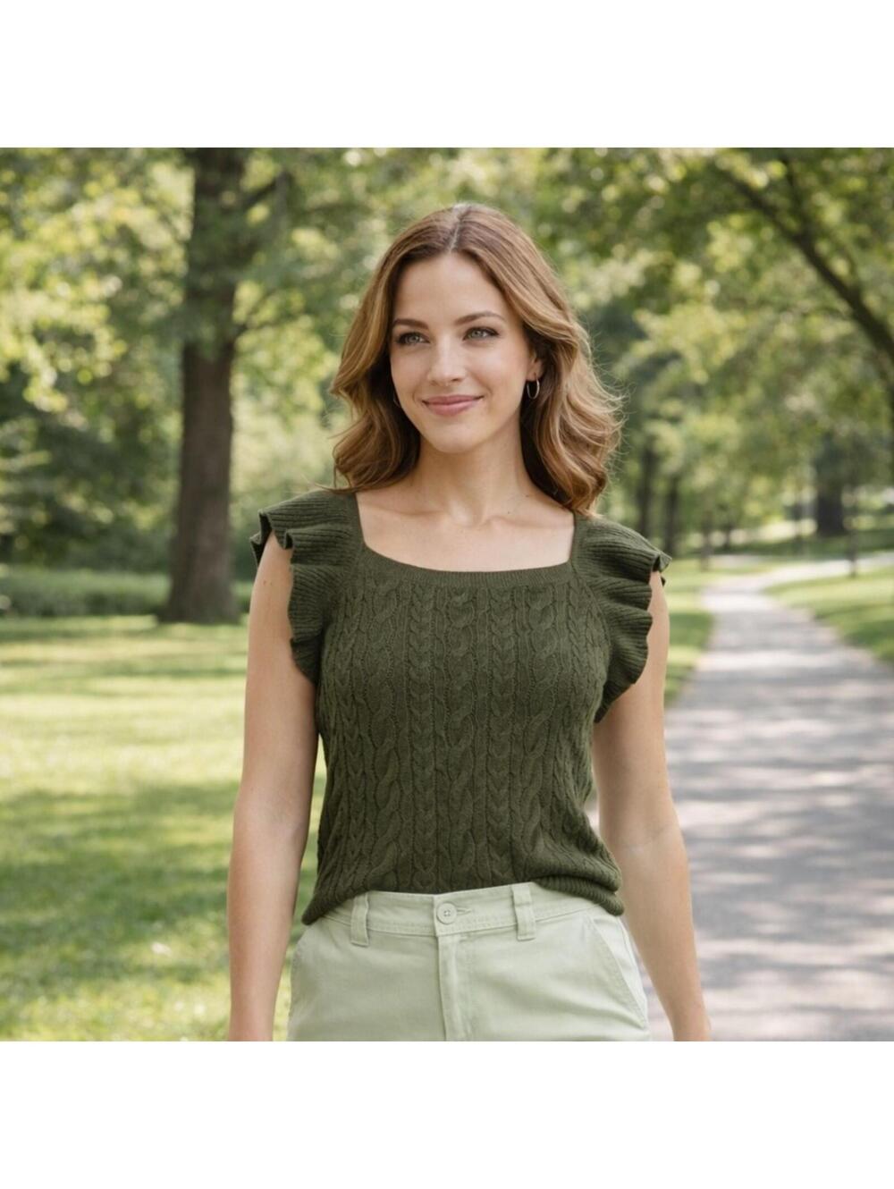 :) A New Day Olive Ruffle Sleeve Sweater Tank - Size Large [COPY]
